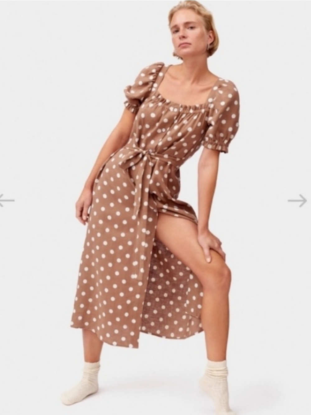 Sleeper Brigitte dress in brown polka dot